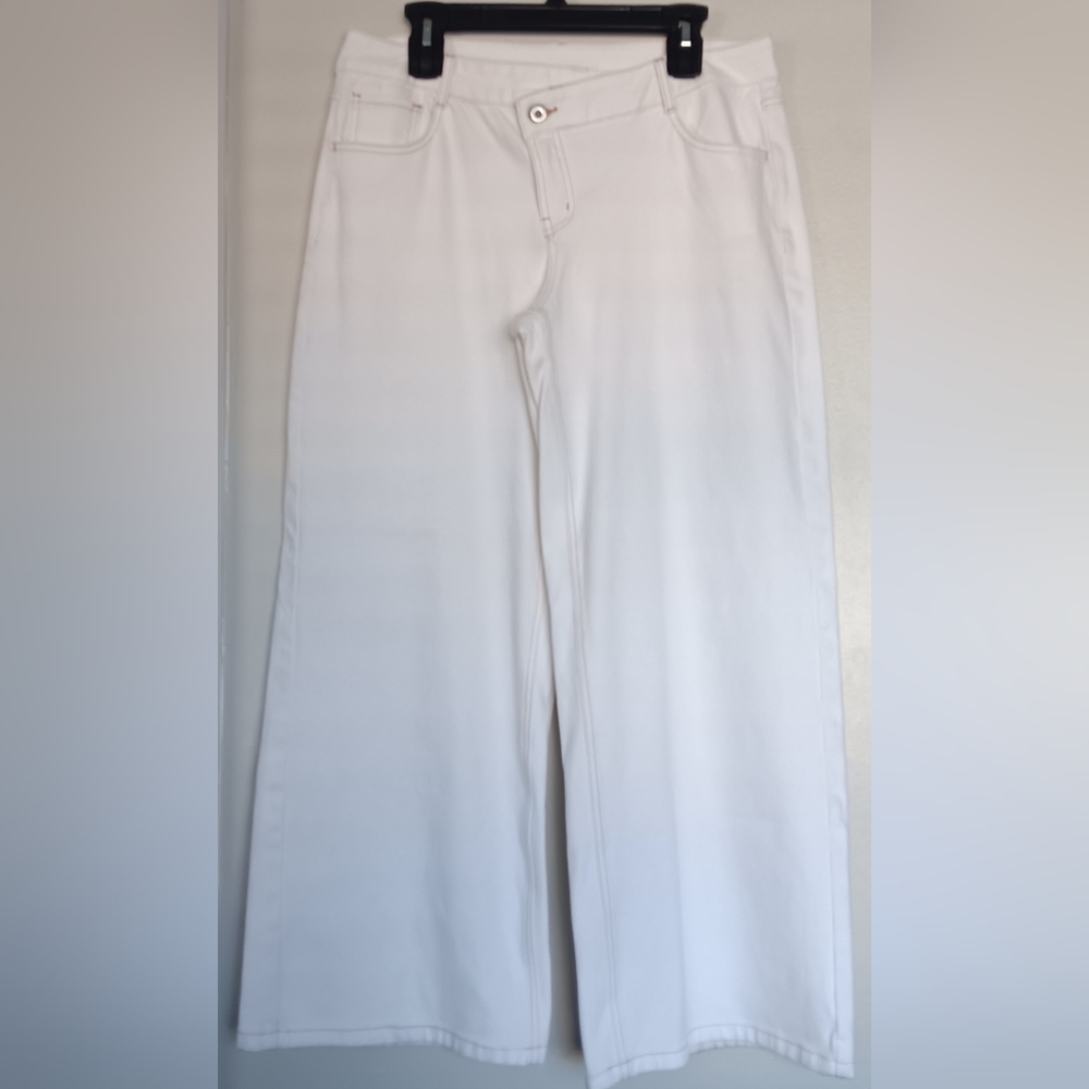 HALARA FLEX Beige Asymmetric Wide-Leg Low Rise Baggy Zipper Pockets Jeans Sz L